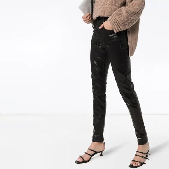 J Brand Maria Women’s Faux Leather Coated Galactic Skinny Black Casual Pants 23